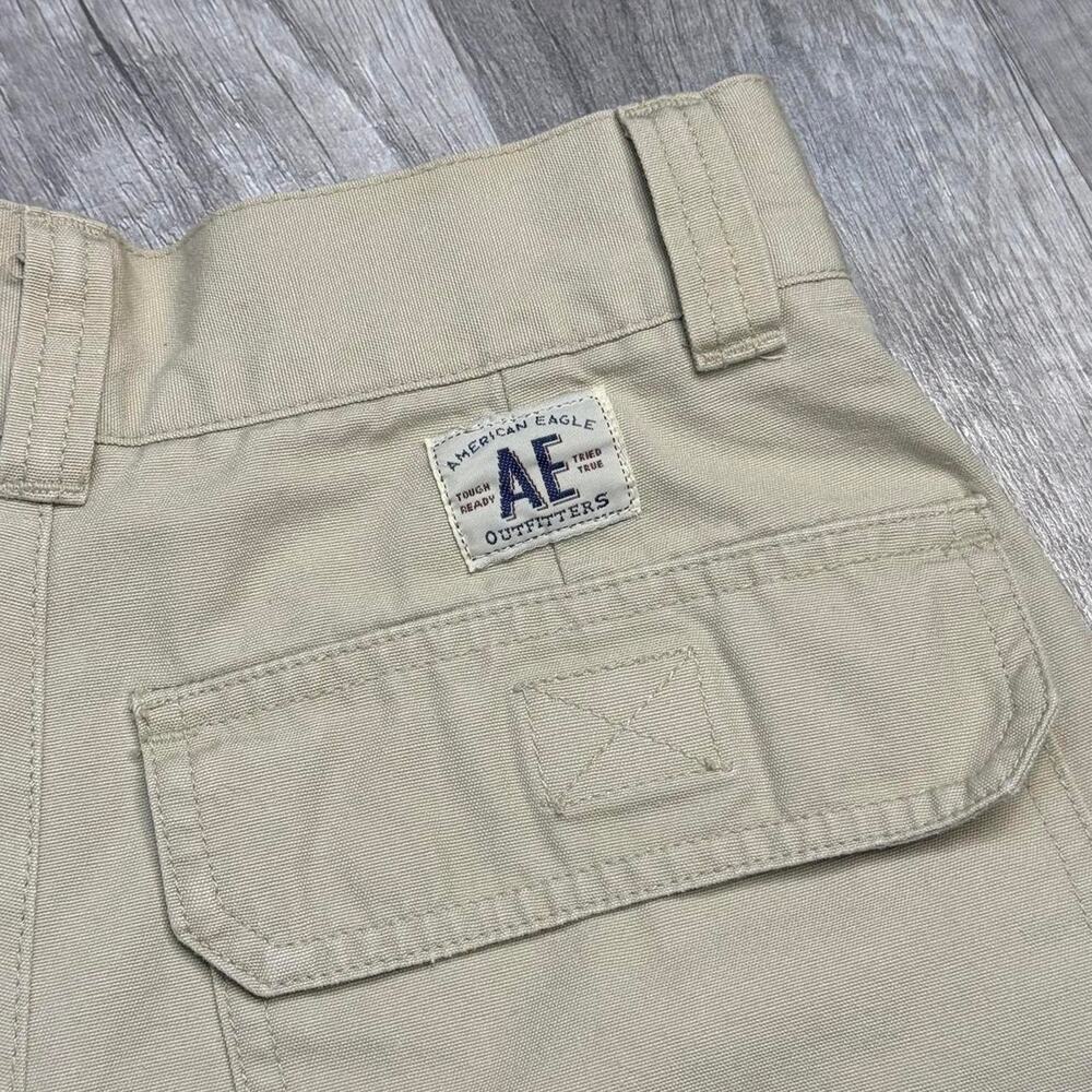 Vintage American Eagle Khaki Tan High Waisted Shorts Cuffed 24" Waist - Picture 3 of 7